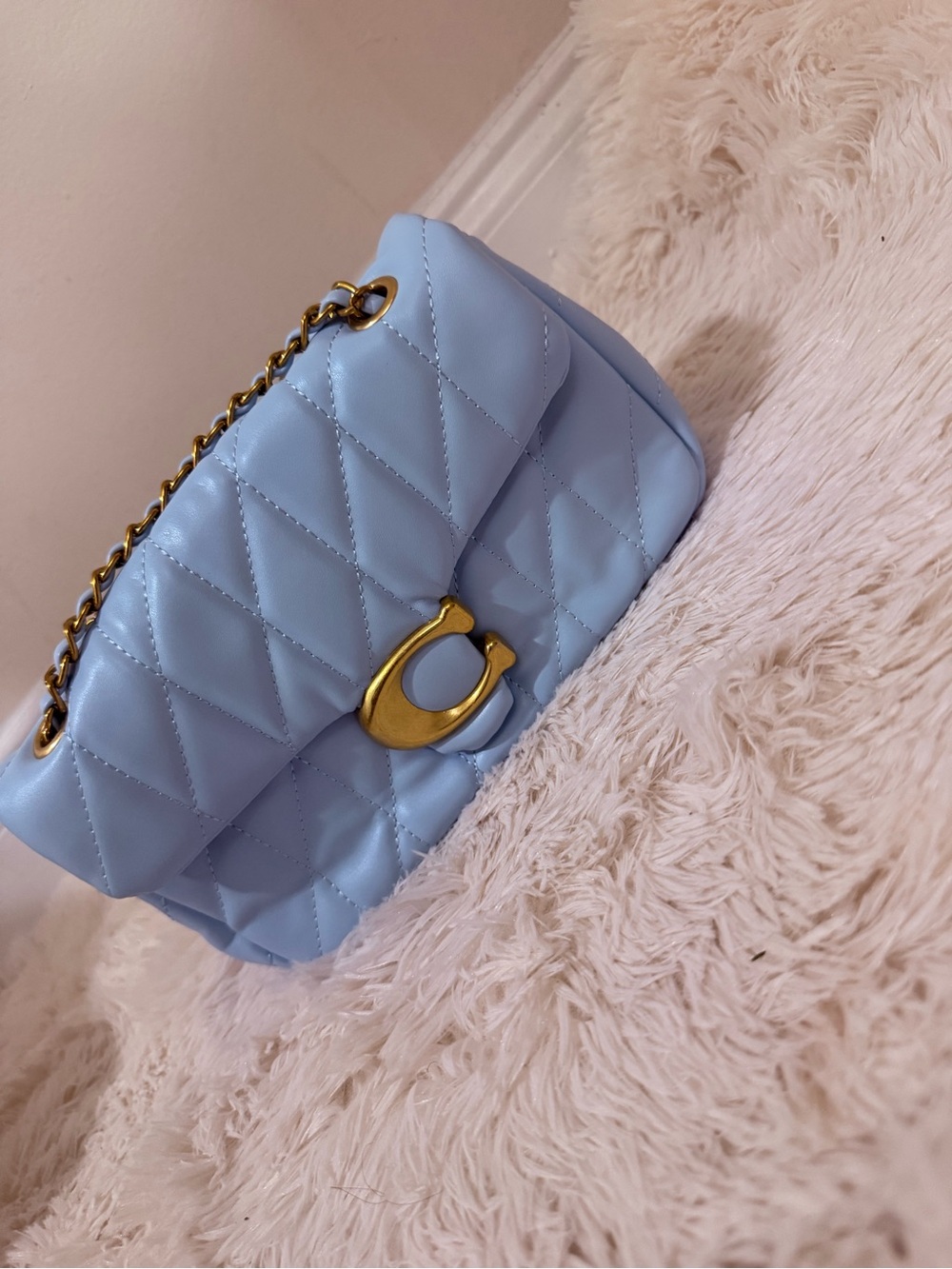 Coach Quilted Baby Blue Shoulder Bag with Gold Hardware